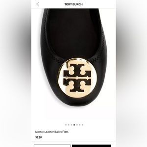 Tory Burch Black leather Ballerina Flats Silver